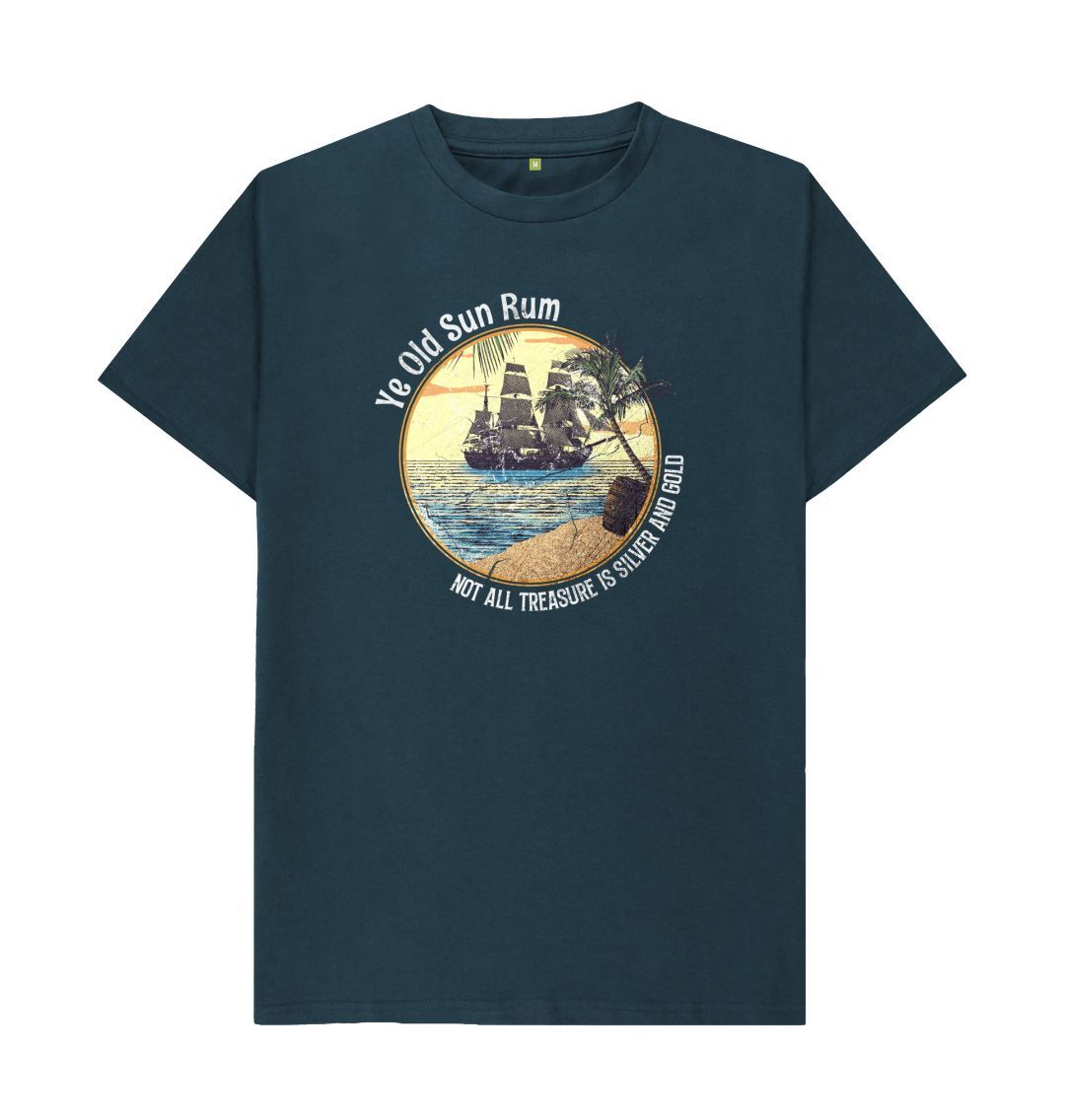 Denim Blue Mens Tee - Old Sun Rum - Not all Treasure is Silver and Gold
